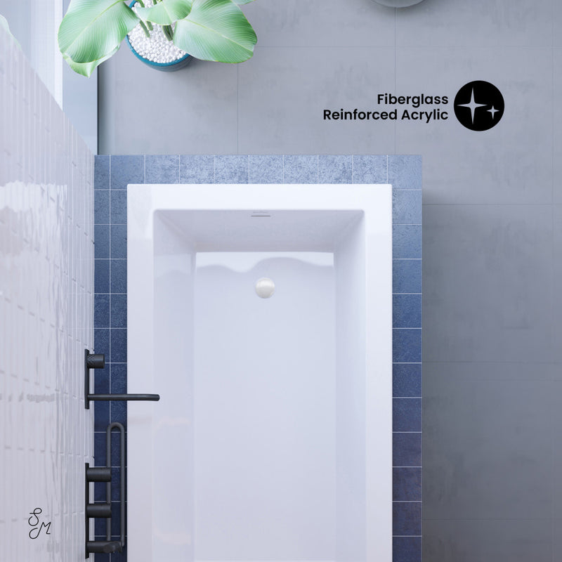 Voltaire 60 x 30 Reversible Drain Soaking Drop-in Bathtub in Glossy White with Integrated Overflow, Drain Included