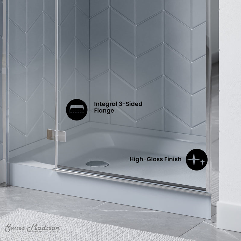 Voltaire 60" x 36" Single-Threshold, Left-Hand Drain, Shower Base in Grey