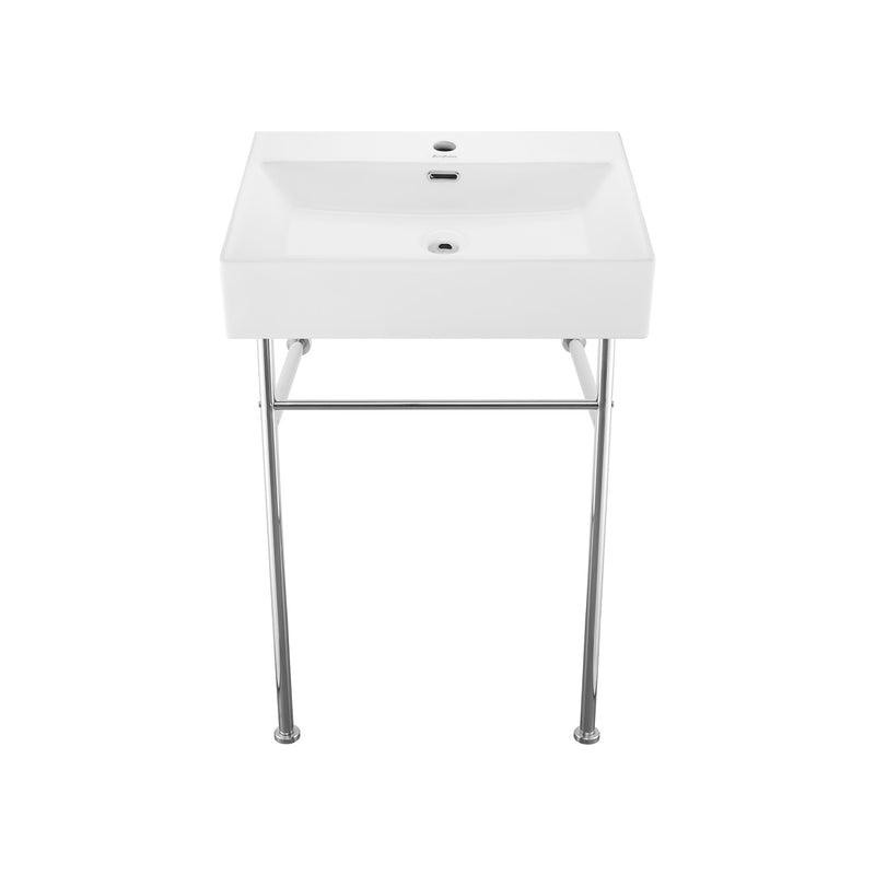 Claire 24 Ceramic Console Sink White Basin Chrome Legs