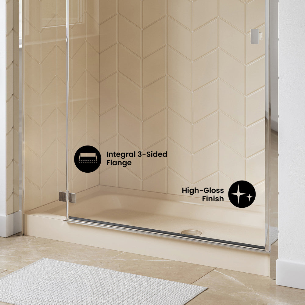 Voltaire 60" x 30" Single-Threshold, Center Drain, Shower Base in Biscuit