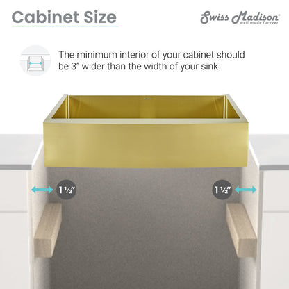 33 x 21-inch gold stainless steel single basin farmhouse kitchen sink with apron front.