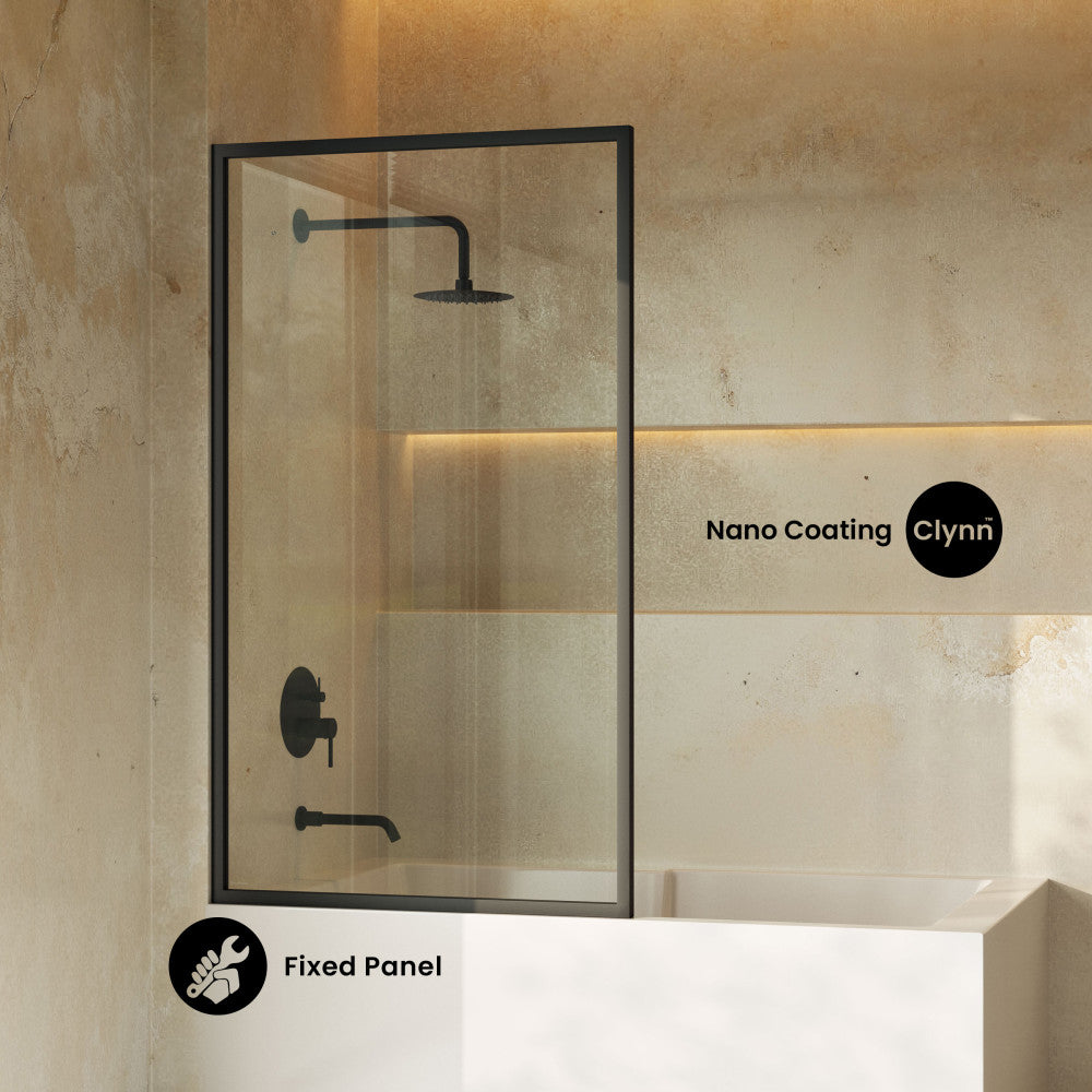 Pierre 34 x 58 Framed Fixed 3/8 in. (10mm) Clear Tempered Glass Tub Door with Black Matte Frame