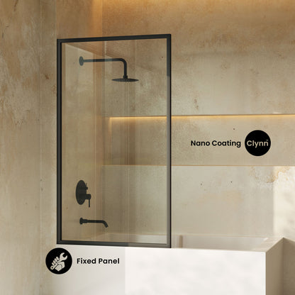 Pierre 34 x 58 Framed Fixed 3/8 in. (10mm) Clear Tempered Glass Tub Door with Black Matte Frame