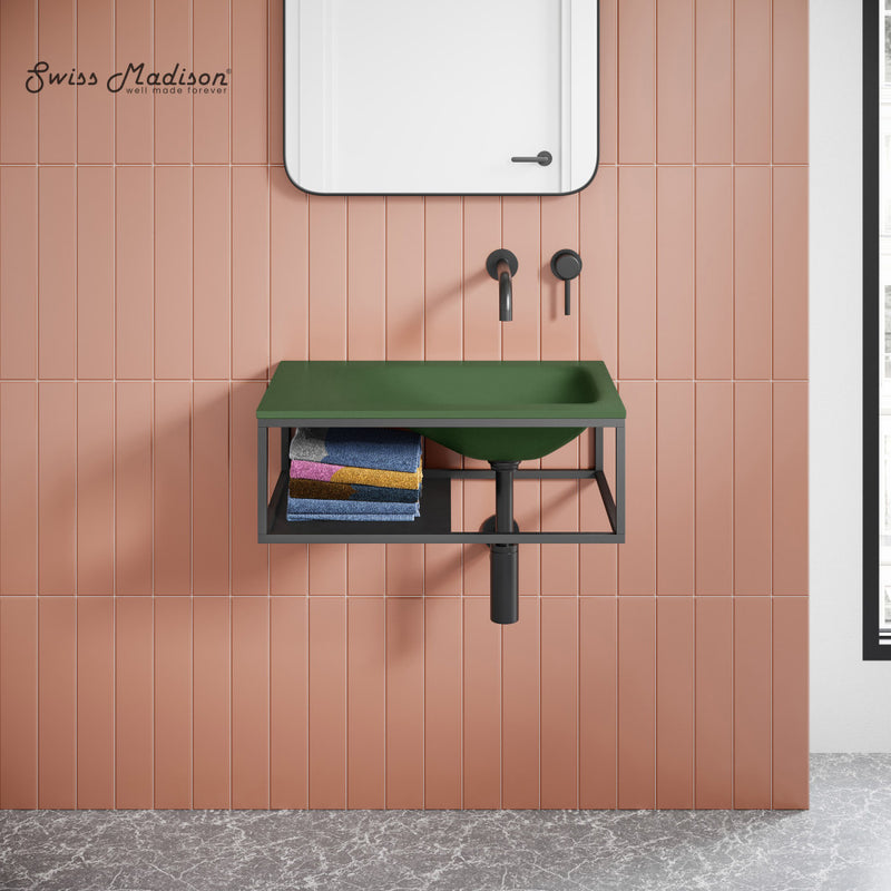 Lisse 24" Rectangle Concrete Wall-Mount Bathroom Sink in Royal Green with Matte Black Frame