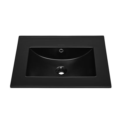 24" Zero Hole Vanity Sink Top in Glossy Black