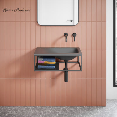 Lisse 24" Rectangle Concrete Wall-Mount Bathroom Sink in Dark Gray