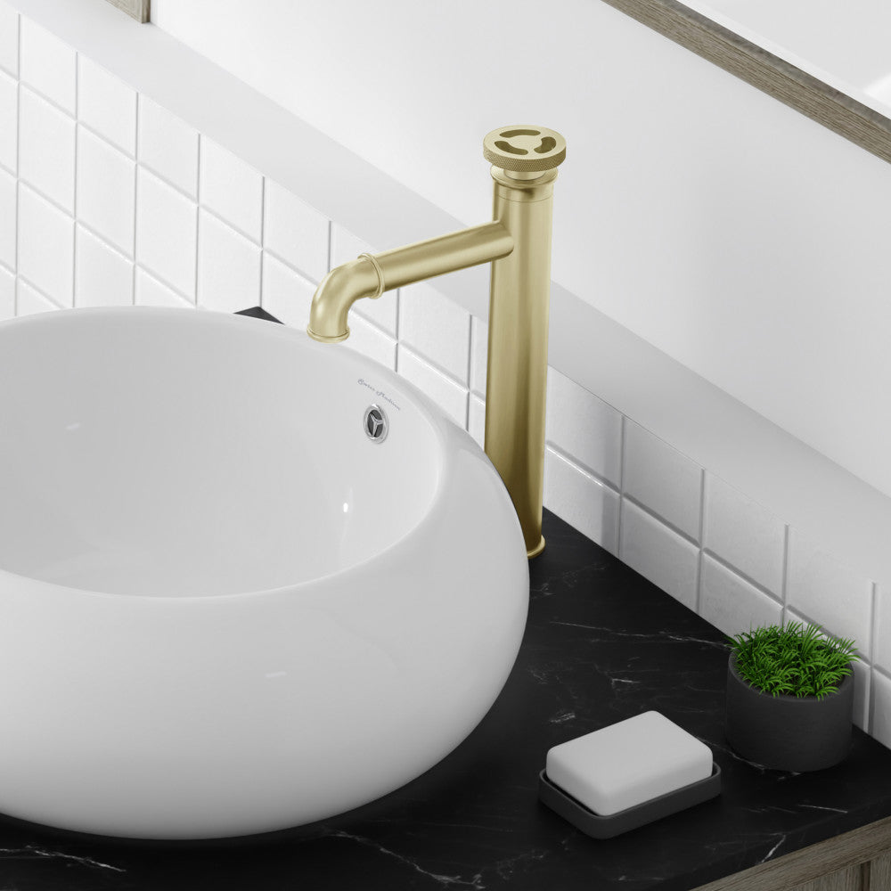 Avallon Single Hole, Single-Handle Wheel, High Arc Bathroom Faucet in Brushed Gold
