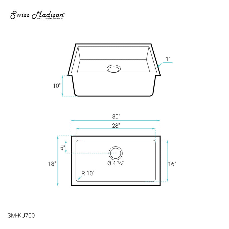 Rivage 30 x 18 Stainless Steel, Single Basin, Undermount Kitchen Sink