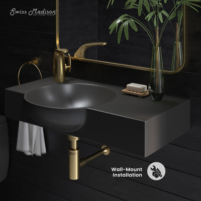 Chateau 30" Left Side Faucet Wall-Mount Bathroom Sink in Matte Black