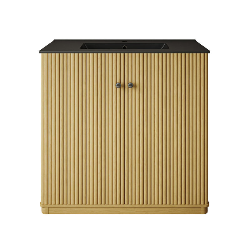 Lafayette 36" Freestanding Bathroom Vanity in Natural Oak with Matte Black Sink Top