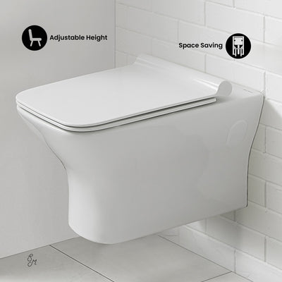 Carre Wall-Hung Toilet Bundle 0.8/1.6 GPF Dual Flush in Glossy White with Brass Flush Plate