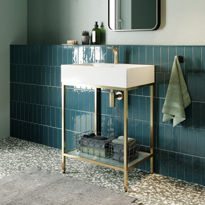 Pierre 24" Open Shelf Gold Frame Freestanding Bathroom Vanity with Sink Top