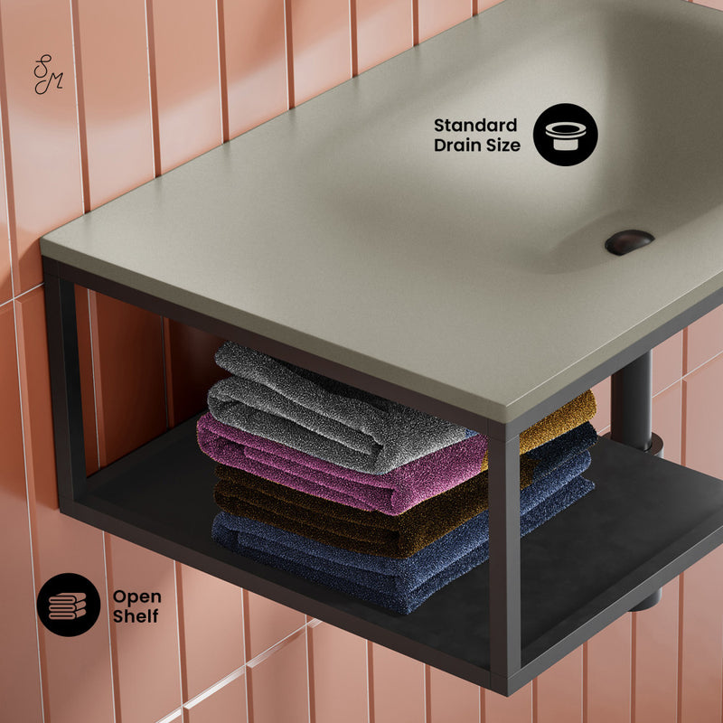 Lisse 24" Rectangle Concrete Wall-Mount Bathroom Sink in Taupe with Matte Black Frame