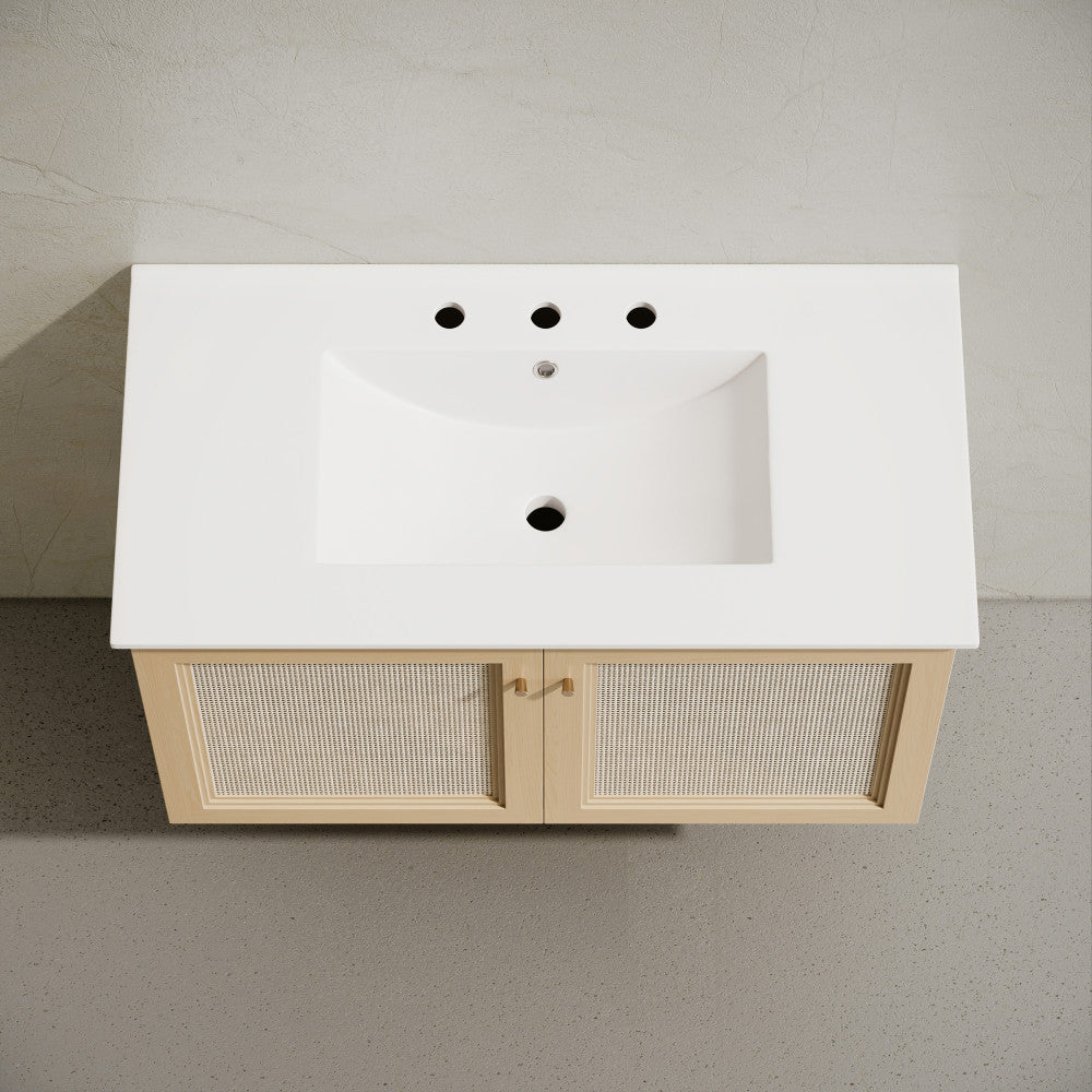 Classe 36" Wall-Mounted Bathroom Vanity in Natural Oak with Widespread Faucet Holes Vanity Top