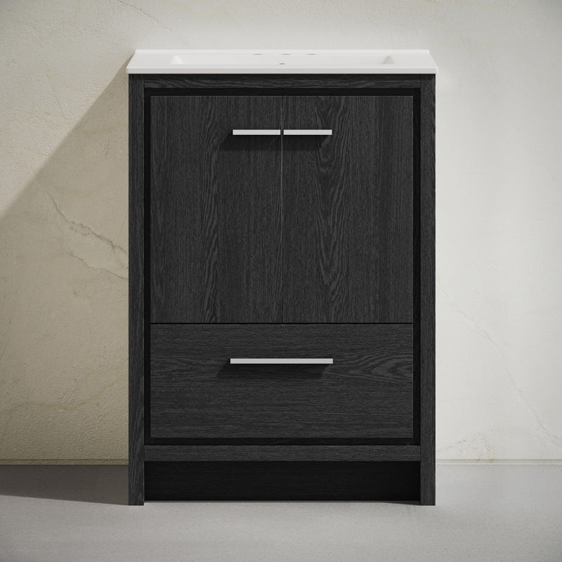 Virage 24" Freestanding Bathroom Vanity in Black Oak with 3-Hole Centerset Sink Top