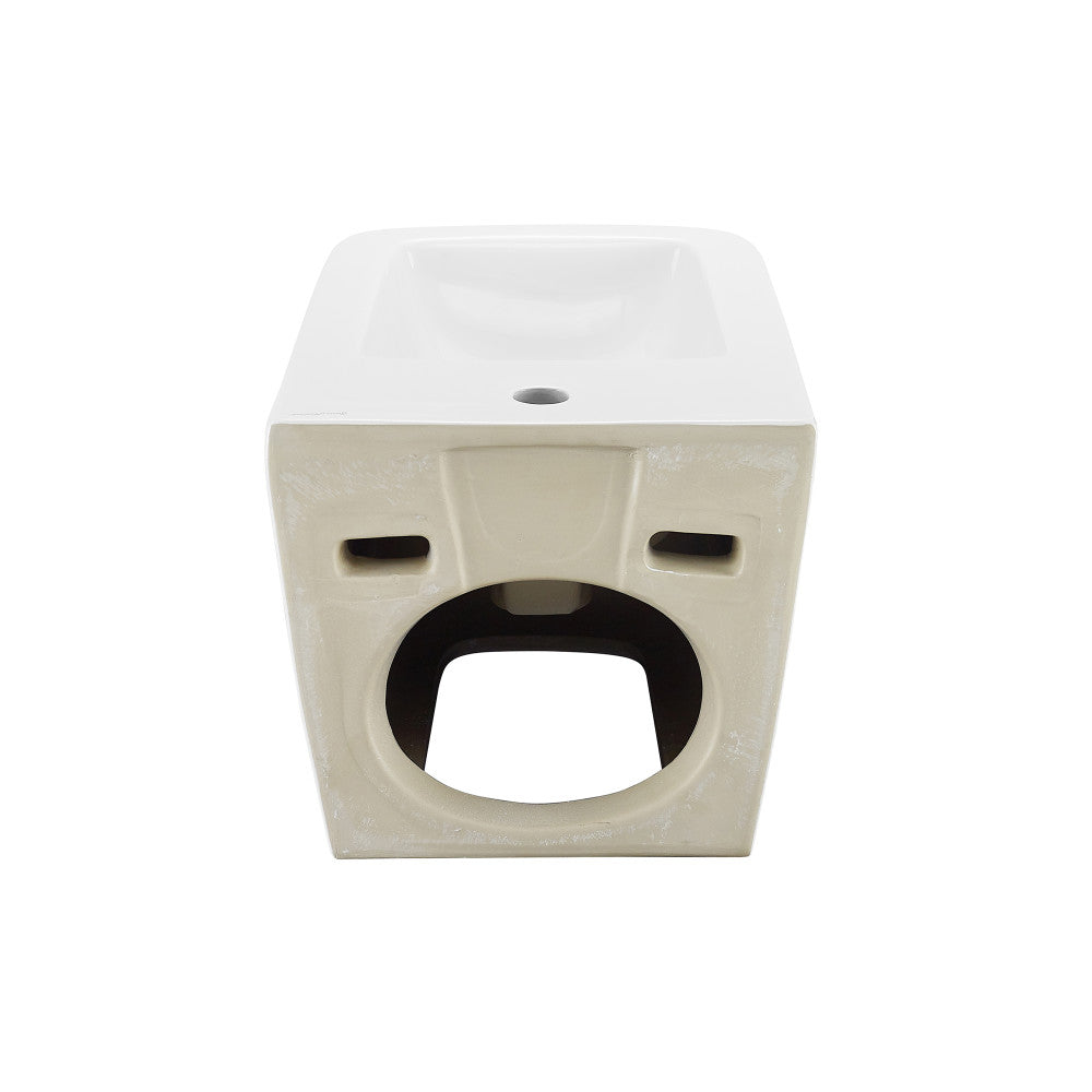 Wall-hung bidet in white ceramic, classic design, rear and side water inlet ports visible.