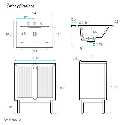 Classe 24" Freestanding Bathroom Vanity in Golden Oak with 3-Hole Centerset Sink Top