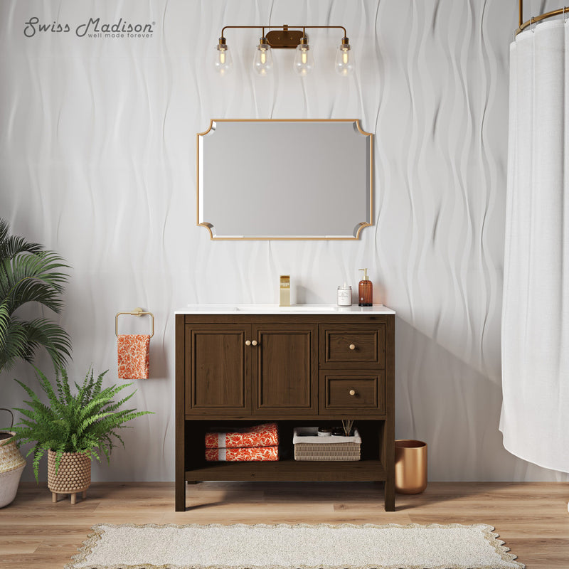 Chateau 36" Freestanding Bathroom Vanity in Brown Oak with Sink Top