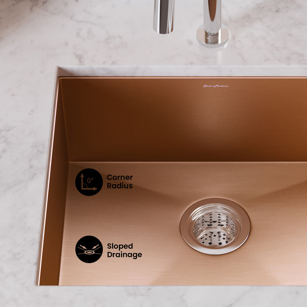 Tourner 21 x 18 Stainless Steel, Single Basin, Undermount Kitchen Sink, Rose Gold