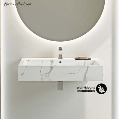 Voltaire Wide Rectangle Wall Hung Sink in White Marble