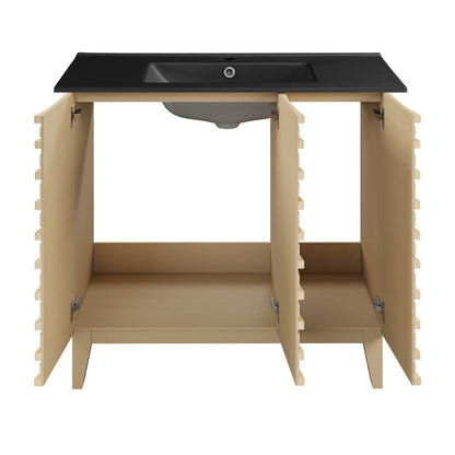 Cascade 36 in. Natural oak Bathroom Vanity With Black Ceramic Sink Top