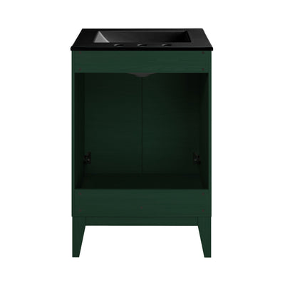 Cascade 24" Freestanding Bathroom Vanity in Green Oak with Black 3-Hole Widespread Sink Top