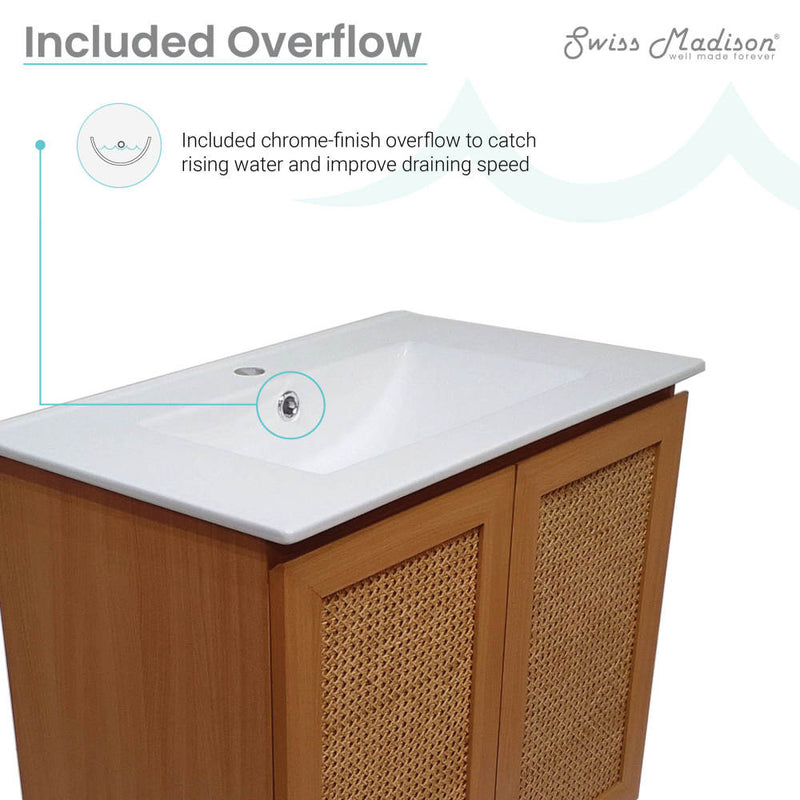 Arles 30" Freestanding Bathroom Vanity in Natural Oak with Sink Top