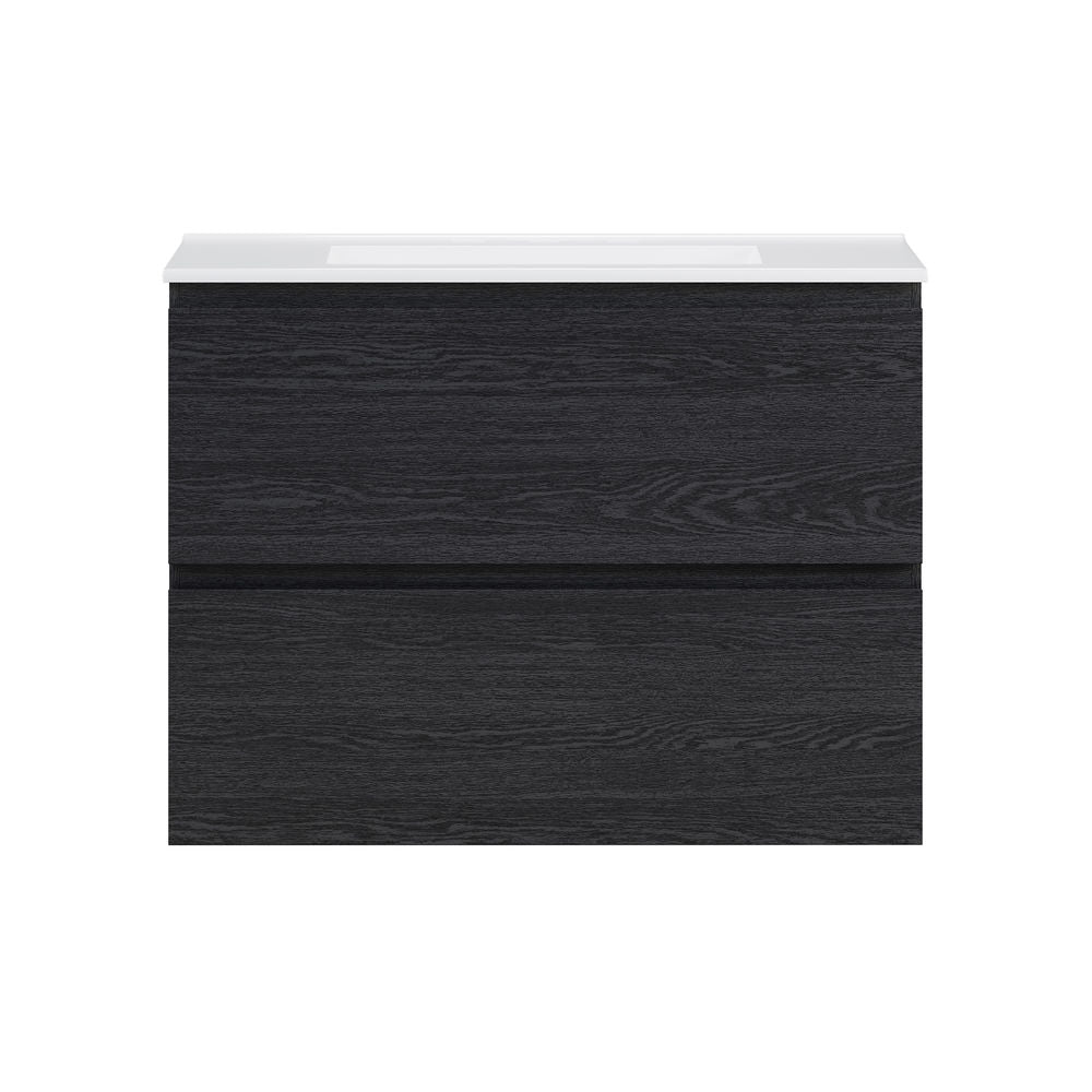 Liberte 30" Wall-Mounted Bathroom Vanity in Black Oak with 3-Hole Widespread Sink Top