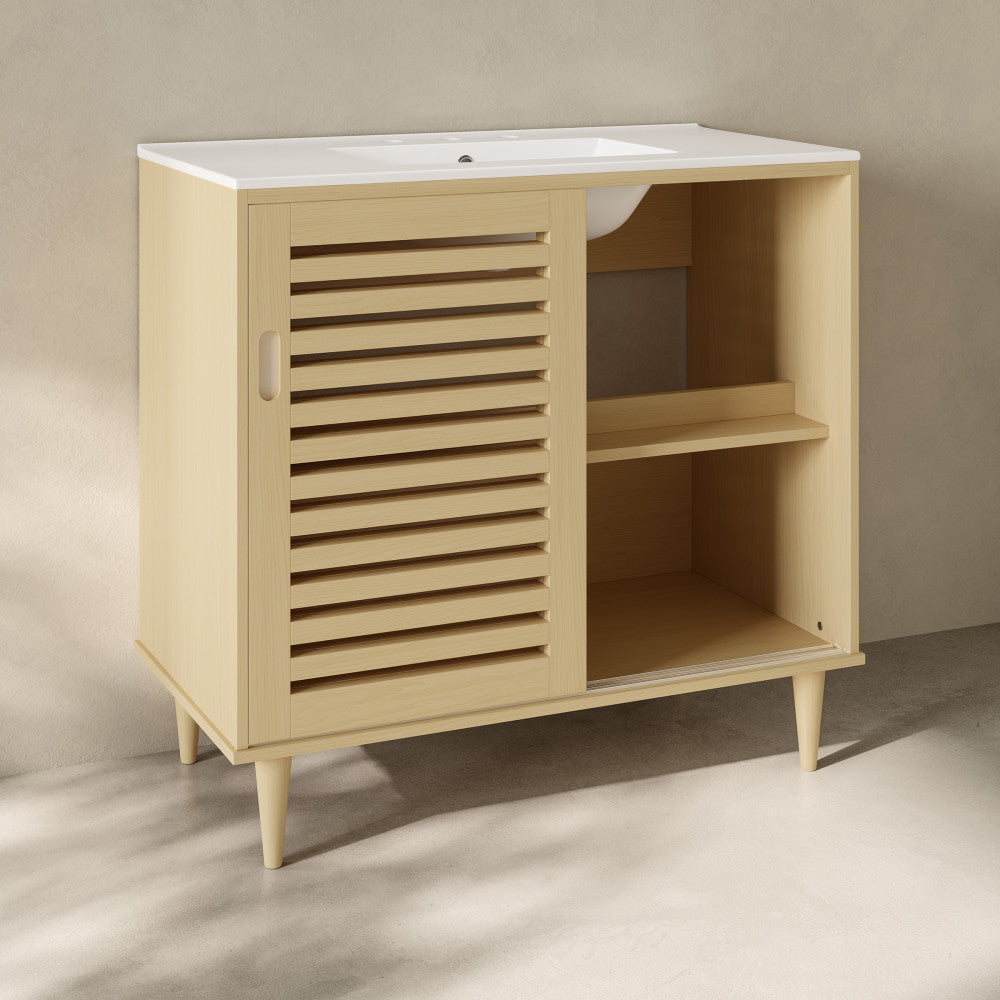 Delice 36" Freestanding Bathroom Vanity in Natural Oak with 3-Hole Widespread Sink Top