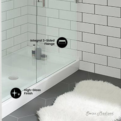 Voltaire 60" x 36" Acrylic White, Single-Threshold, Center Drain, Shower Base