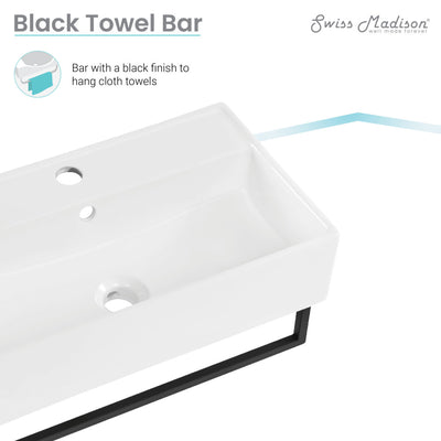 Claire 22" Wall-Mount Bathroom Sink with Black Towel Bar