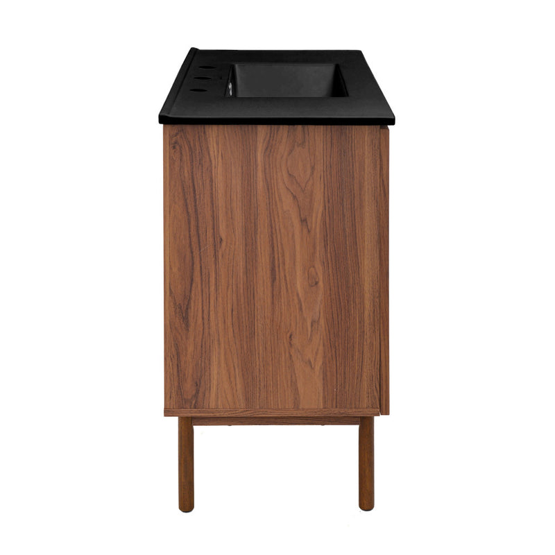 Classe 36" Freestanding Bathroom Vanity in Brown Oak with Black 3-Hole Widespread Sink Top