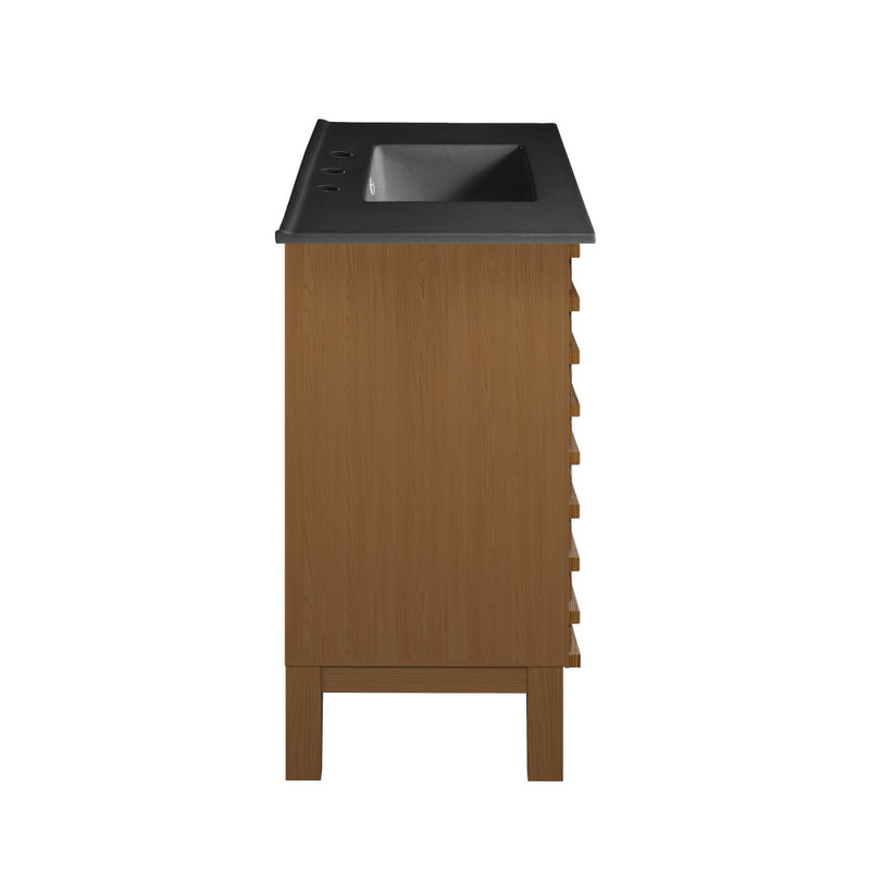 Cascade 36 in. Brown oak Bathroom Vanity With Black, 3-Hole Ceramic Sink Top