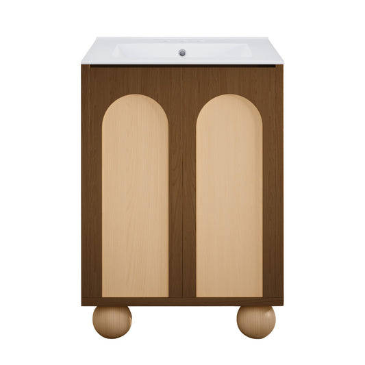 Plaisir II 24" Freestanding Bathroom Vanity in Brown Oak with 3-Hole Centerset Sink Top