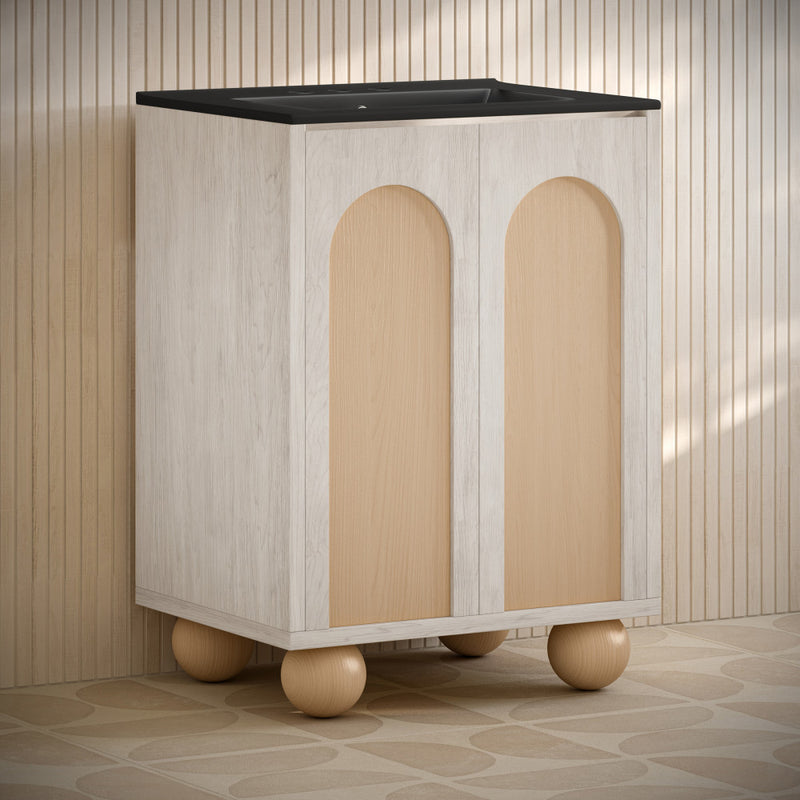 Plaisir II 24" Freestanding Bathroom Vanity in White Oak with Black 3-Hole Centerset Sink Top