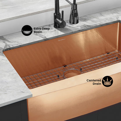 Rivage 36 x 21 Stainless Steel, Single Basin, Farmhouse Kitchen Sink with Apron in Rose Gold