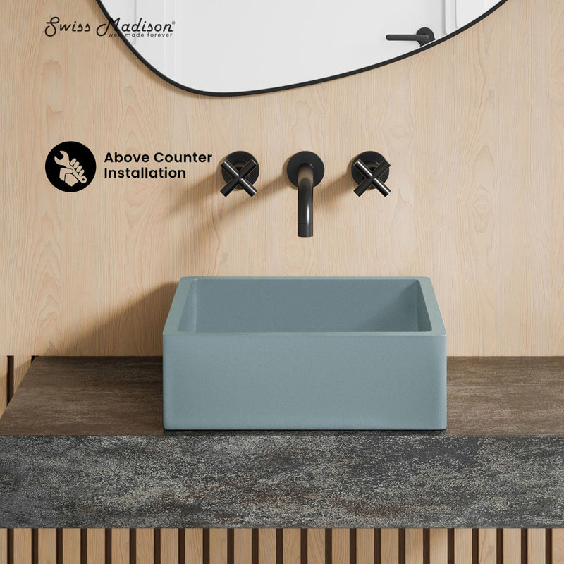 Lisse 15.5" Concrete Square Vessel Sink in Matte Powder Blue