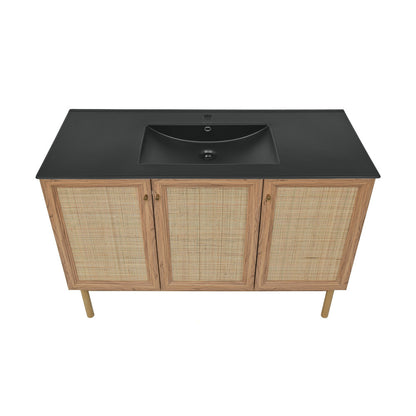 Classe 48" Freestanding Bathroom Vanity in Golden Oak with Black Sink Top