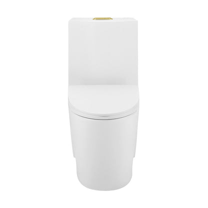 St. Tropez One Piece Elongated Toilet Dual Vortex Flush, Gold Hardware