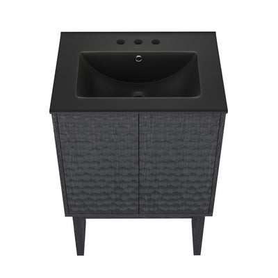 Bosse 24" Freestanding Bathroom Vanity in Black Oak with Black 3-Hole Centerset Sink Top