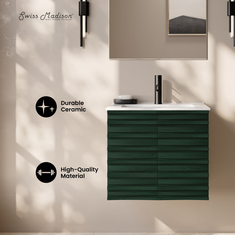 Cascade 24" Wall-Mounted Bathroom Vanity in Green Oak with Sink Top
