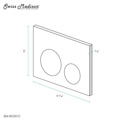 Glossy white rectangular dual flush plate with two circular buttons, wall-mounted design, 9.5 by 6 inches.