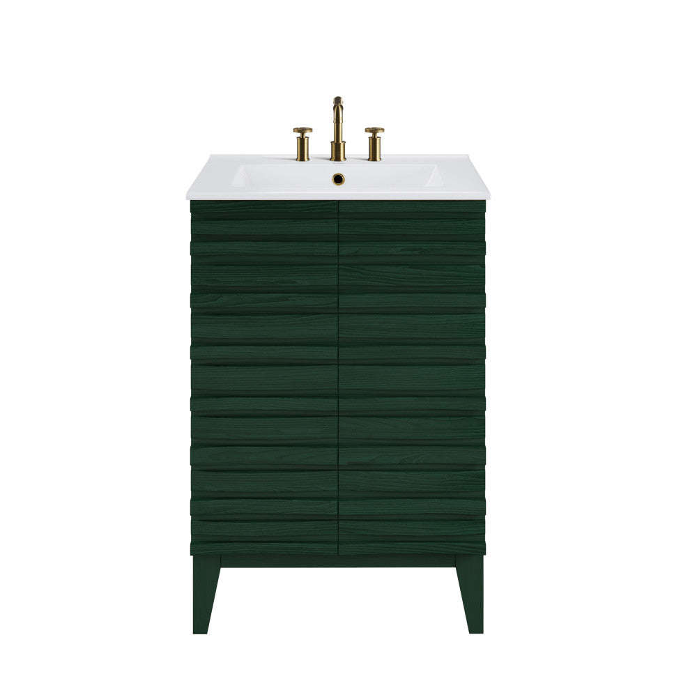Cascade 24" Freestanding Bathroom Vanity in Green Oak with 3-Hole Centerset Sink Top