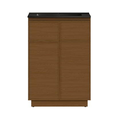 St. Tropez 24" Freestanding Bathroom Vanity in Brown Oak with Black Sink Top