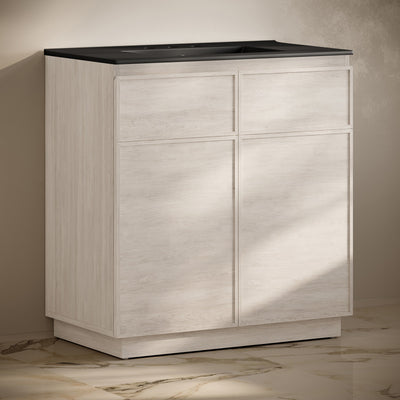 St. Tropez 36" Freestanding Bathroom Vanity in White Oak with Black 3-Hole Widespread Sink Top
