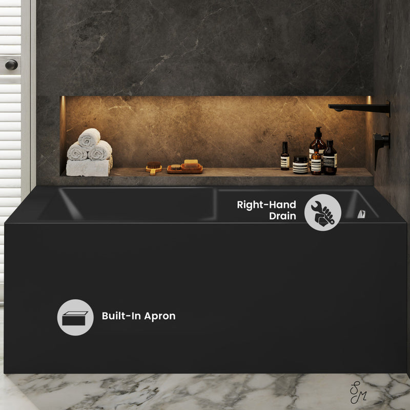 Voltaire 60 x 32 Right Drain Soaking Alcove Corner Apron Bathtub in Matte Black