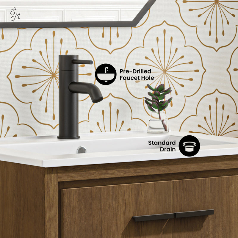 Virage 24" Freestanding Bathroom Vanity in Brown Oak with Sink Top