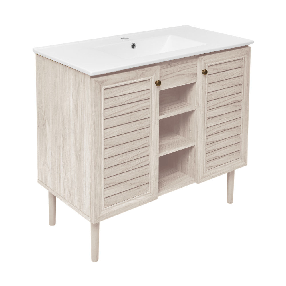 Bron 36" Freestanding Bathroom Vanity in White Oak with Sink Top