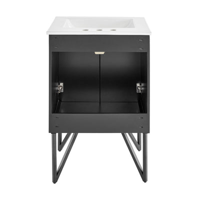 Annecy 24 in. Phantom Black Bathroom Vanity With White, 3-Hole Ceramic Sink Top