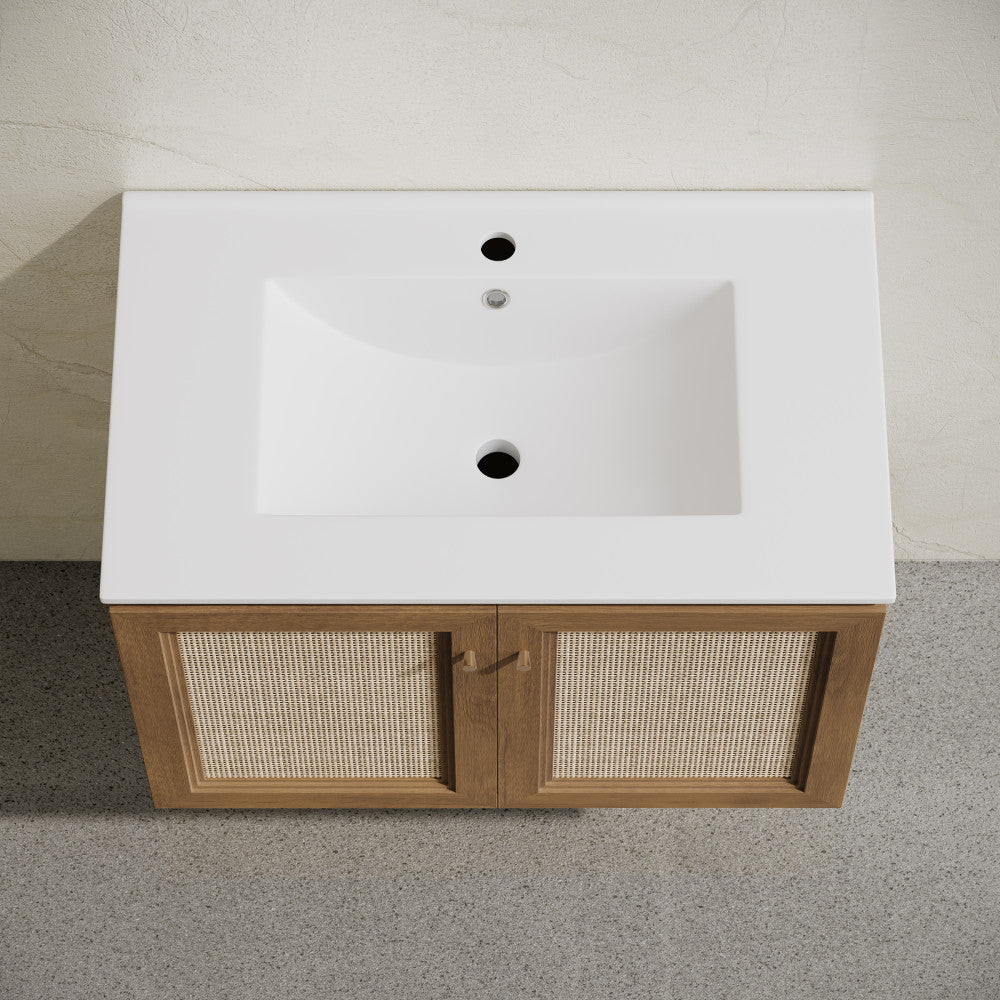 Classe 30" Wall-Mounted Bathroom Vanity in Brown Oak with Single Faucet Hole Vanity Top